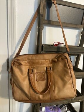 Vintage Geoffrey Beene Brown Leather Messenger Travel Shoulder Bag